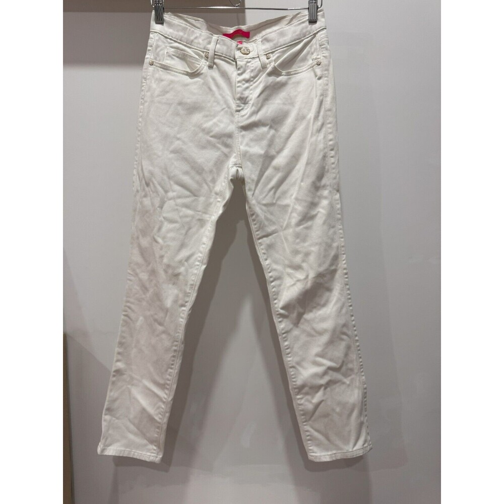 NWOT Lilly Pulitzer Womens 6 White Mid Rise Elaine Straight Leg Pants Ankle